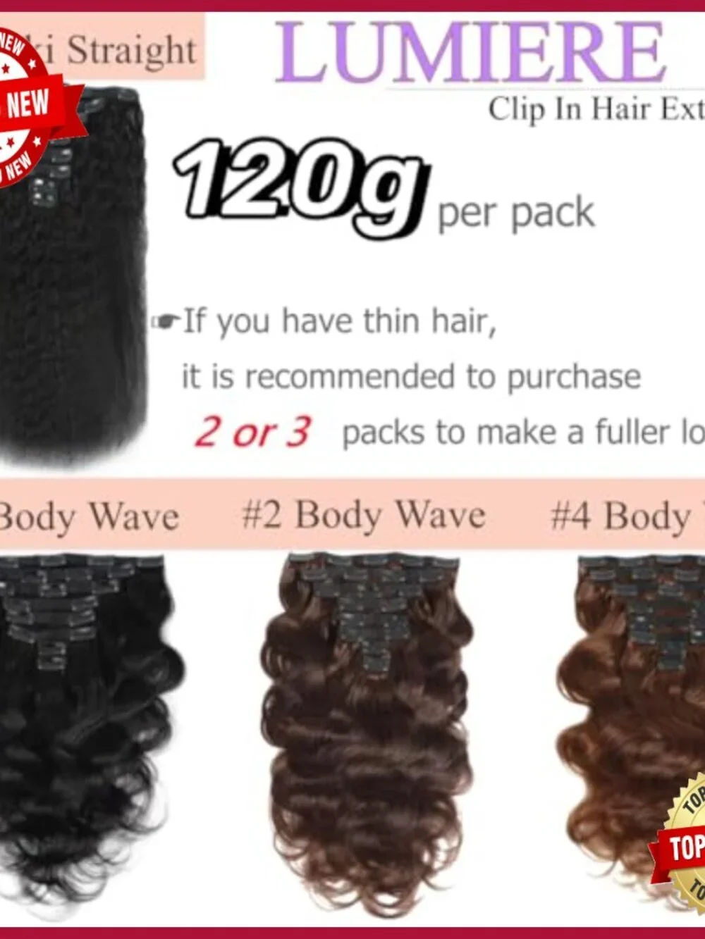 Human Hair Clip In Extensions 120g Body Wave 22 Inch 8 Piece Set